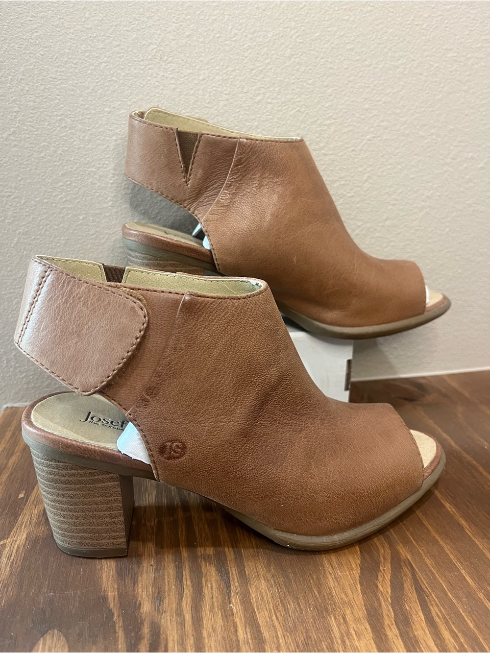 JOSEF SEIBEL Bonnie Leather Peep-Toe Bootie Sandal (36) 5-5.5 M Brown Block Boho